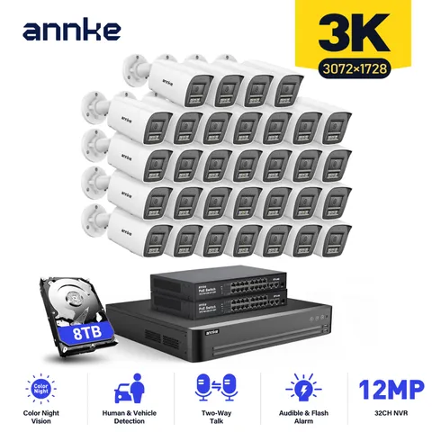 ANNKE 32CH 12MP NVR 3K Color POE Security Camera System Two-Way Audio Dual Light