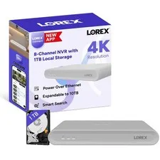 Lorex 8-Channel 4K NVR with 1TB Local Storage, AI Person & Vehicle Detect, PoE