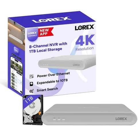 Lorex 8-Channel 4K NVR with 1TB Local Storage, AI Person & Vehicle Detect, PoE