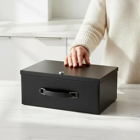 Portable Security Box with Handle Fireproof Lock Box for Jewelry Outdoor Car