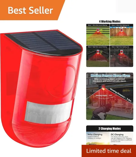 Solar Sound & Light Alarm Motion Sensor 110 Decibels Siren Sound Alert & 6LED...