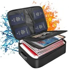 Document Bag with Lock, Fireproof 3-Layer File Storage Box, Black | Water-Res...