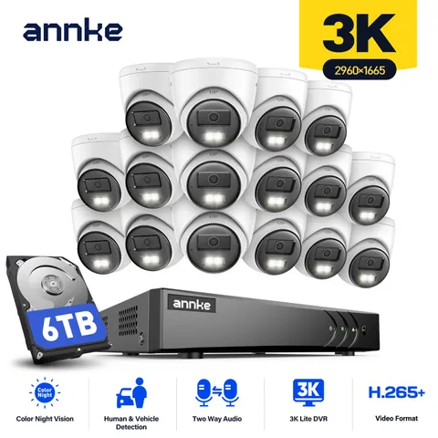 ANNKE 16CH DVR 5MP Two Way Audio Security Camera System Outdoor Color Night AI