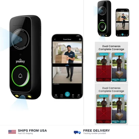 youkey 2K Doorbell Camera Wireless No Subscription with Head-to-Toe Video | D...