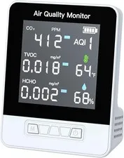Indoor Air Quality Monitor - 6-in-1 Indoor Real-Time CO2 TVOC HCHO Temperature
