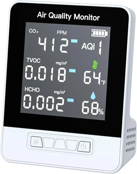 Indoor Air Quality Monitor - 6-in-1 Indoor Real-Time CO2 TVOC HCHO Temperature