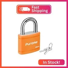 Puroma 1 Keyed Padlock with 2 Keys 7/8" School Locker Lock Gate 40mm Orange