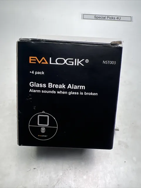 4 Pack EVA LOGIK Glass Break Alarm Ultra-Thin WINDOW ALARM Loud 120dB Alarm