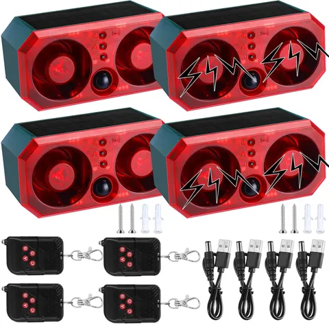 4 Pcs Solar Outdoor Motion Sensor Alarm Motion Sensor Animal Deterrent Dog