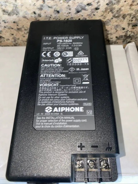 Aiphone PS-1820 45W 18V 2.0 Amp Power Supply inc. Mounting Bracket & Cord nice