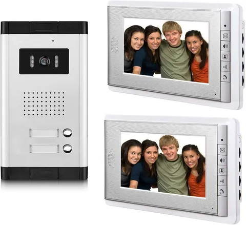 2 Units Apartment Video Intercom System, 7 Inch Monitor Wired Video Doorbell Doo