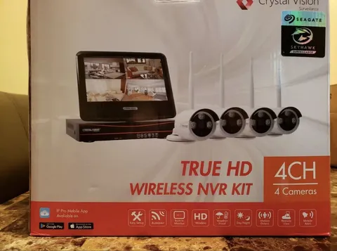 Crystal Vision All-in-One HD 4CH Wireless Complete Kit Surveillance Cameras
