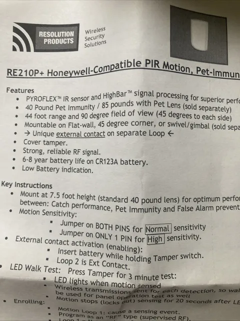 Resolution RE210T Wireless Indoor PIR Motion Sensor