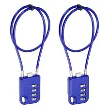 4-Digit Combination Padlock with Steel Wire Rope (15.8 Inch, Dark Blue) (2Pcs)
