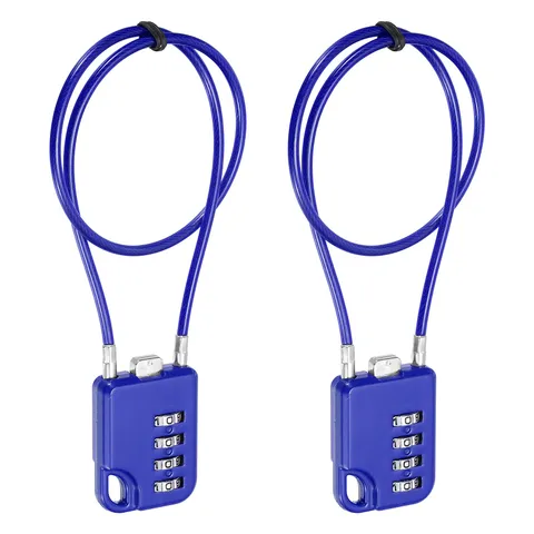 4-Digit Combination Padlock with Steel Wire Rope (15.8 Inch, Dark Blue) (2Pcs)
