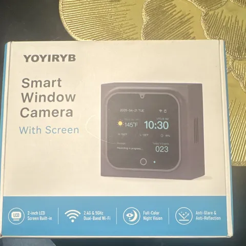 YOYIRYB Smart Window IP Camera Indoor 2" LCD Screen Wi-Fi Night Vision Black