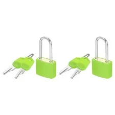 2 Pcs Padlock with Keys Long Shackle Waterproof Keyed Locks Green