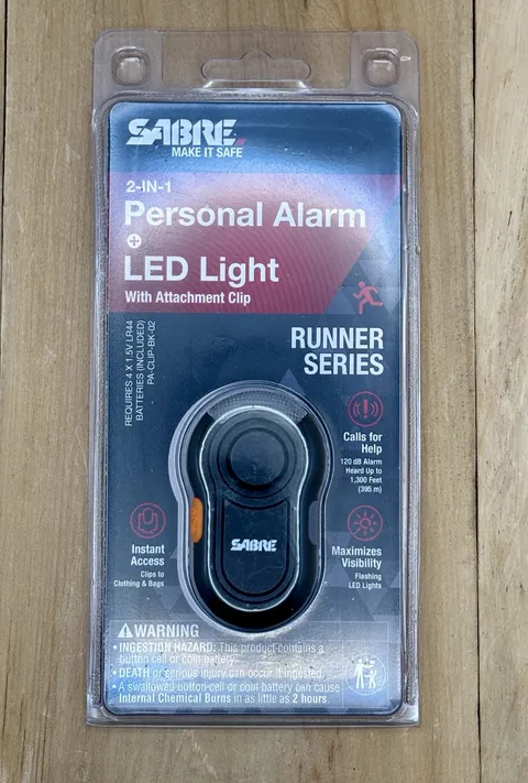Sabre Personal Alarm with Clip LED Light & 120Db Runner Alarm Weatherproof