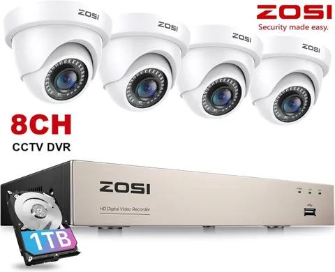 ZOSI H.265+8CH 3K Lite Security Camera System with 1TB HDD 4/8x1080P Dome Camera