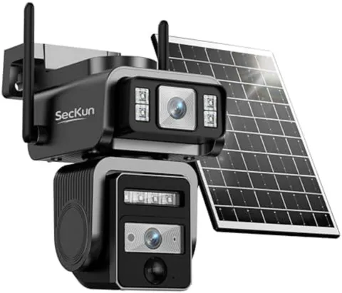 SecKun AJ19 Outdoor Solar Wireless Home Security Camera, 2.4GHz WiFi, Dual Le...