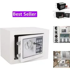Small Steel Security Safe Box with Keypad,Key;0.23 Cu Ft, White | Electronic ...