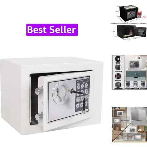 Small Steel Security Safe Box with Keypad,Key;0.23 Cu Ft, White | Electronic ...