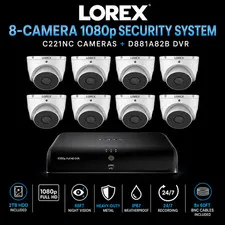 8 Camera 1080p C221NC Security System + 2TB DVR D881A82B LOREX