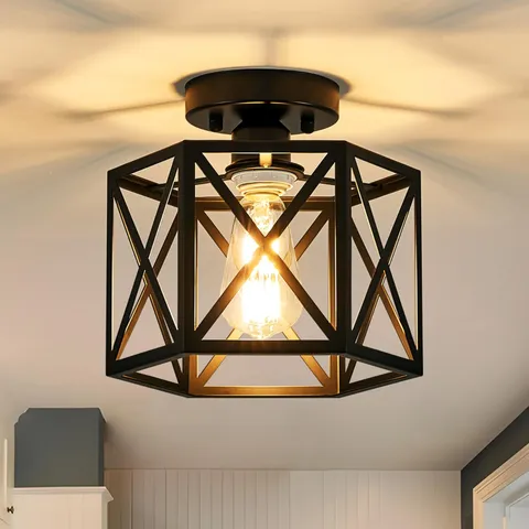 Bwxcie Modern Farmhouse Black Ceiling Light,Industrial Semi 9.5 in,