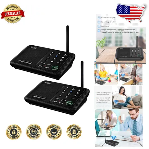 Wireless Home Intercom 1 Mile 10 Channel Power Bank Supply 2 Pack Black