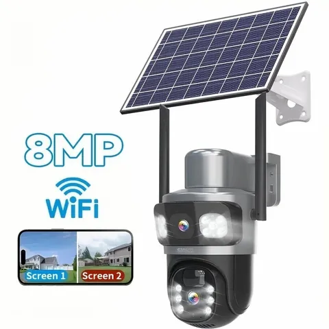 4MP Solar Wireless WiFi Outdoor PTZ Home Security Camera System Dual-Lens Camera