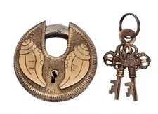 Beautifully Conch Engraved Brass Door Padlock Security Locks with 2 Keys Rare