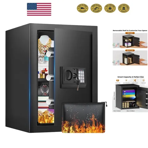 Robust 16.54-Inch Home Safe with LED Light & Fireproof Waterproof Bag – 2.5 Cuft