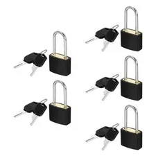5 Pcs Padlock with Keys Long Shackle Waterproof Keyed Locks Black