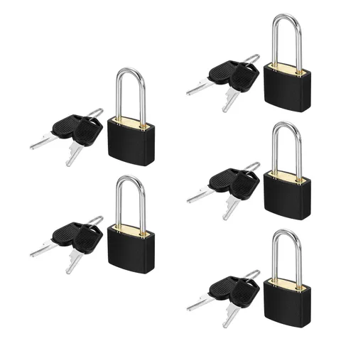 5 Pcs Padlock with Keys Long Shackle Waterproof Keyed Locks Black