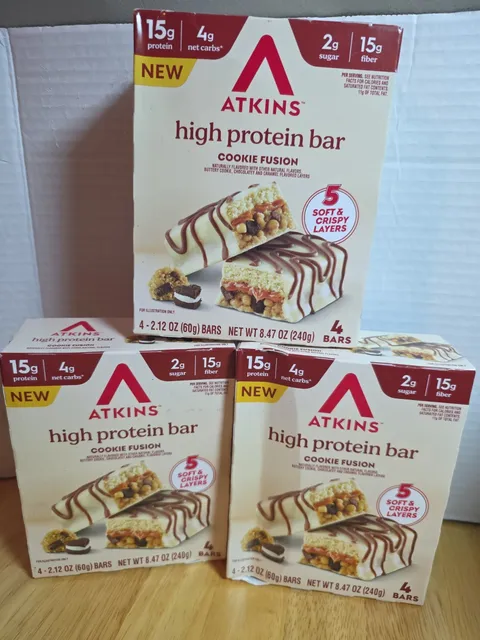 Lot of 3 Boxes Atkins High Protein Bar Cookie Fusion #FA6