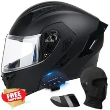 UWILSEE Matte Black XX-Large Bluetooth Motorcycle Helmet