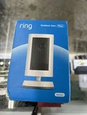 Ring Outdoor Cam Plus, Battery, Wide-Angle 2K Video, Newest model, New, White