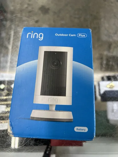Ring Outdoor Cam Plus, Battery, Wide-Angle 2K Video, Newest model, New, White