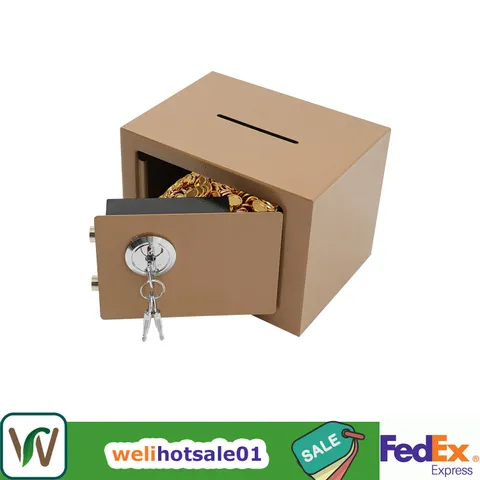 Gold Q235 Steel Safe Box 4.6L Mechanical Key Lock for Jewelry Document Money