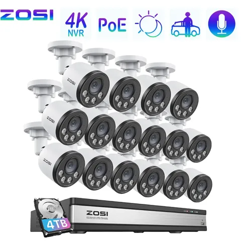 ZOSI 4K Wired 16CH NVR PoE Security IP 4MP Camera 4TB Audio CCTV System ColorVu