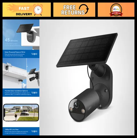 1080p Outdoor Solar Security Camera - Wireless, Battery-Powered, Person Detectio