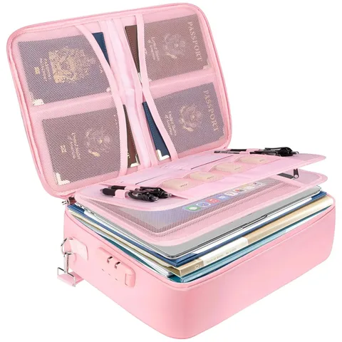 Fireproof Document Box with Lock Portable Waterproof File Organizer Pink