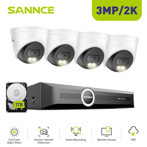 SANNCE 8CH NVR 3MP Color Night POE IP Security Camera System AI Detection 1TB
