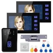 7inch RFID HomeVideo Door Phone Intercom Doorbell 2Monitors+Electric Strike Lock