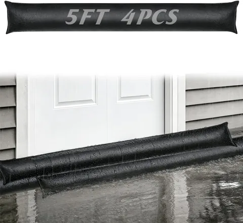 4pcs 5ft x 8in Water Activated Flood Barriers for Home - Sandless Sand Bags, Reu