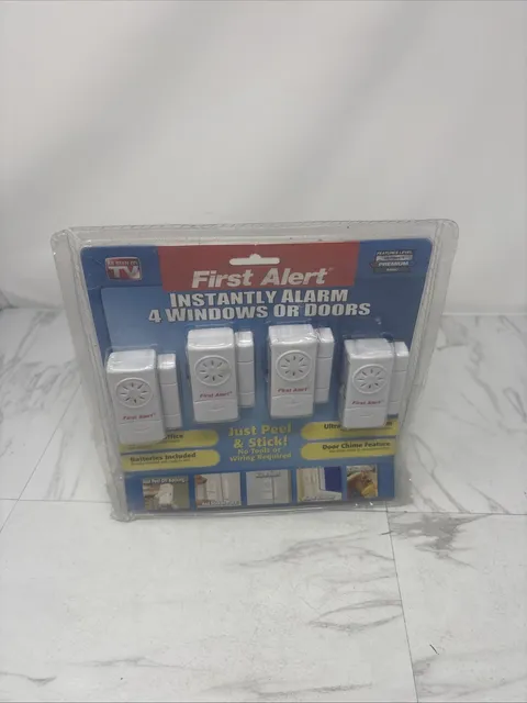 First Alert Instantly Alarm w/ 4 units for Windows or Doors, (NEW, In Packaging)