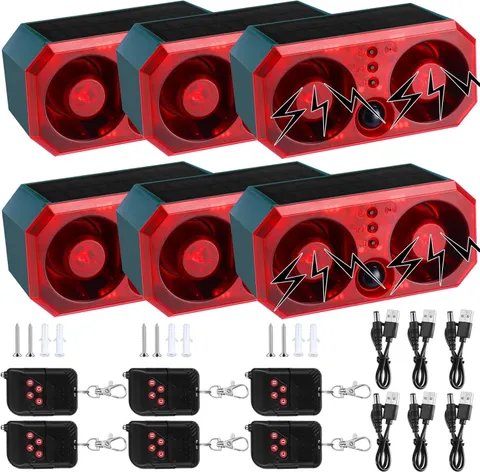 6 Pcs Solar Outdoor Motion Sensor Alarm Motion Sensor Animal Deterrent Dog Barki