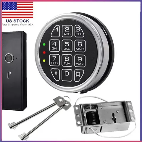 Electronic Gun Safe Lock ‎Replacement Chrome Keypad with Solenoid 2 Override Key