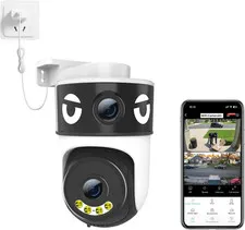 Dual Lens Security Camera Outdoor/Indoor,Wired Camera for Home Security for Plug