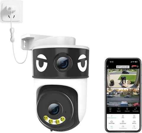 Dual Lens Security Camera Outdoor/Indoor,Wired Camera for Home Security for Plug